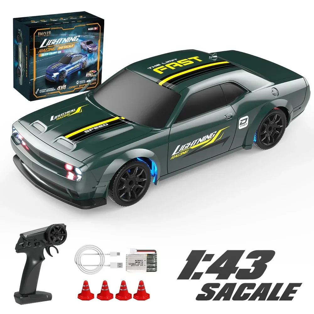 1/43 RC Car 4x4 2.4G Remote Control Racing Drift Vehicle 15km/h High Speed Off-road RTR with 7 Color LED Lights Toys Kids Gift