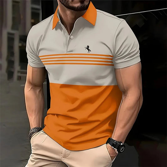 Simple Striped Horse Pattern Polo Shirts For Men Fashion Summer Short Sleeve 3D Printed Polo Shirt Casual Oversized Lapel Tees