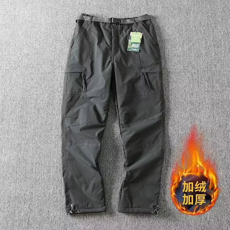 Outdoor Workwear Pants Men's Loose Fleece Lined Thick Soft  Hiking Pants Windproof Waterproof Polyester Fiber Straight Leg