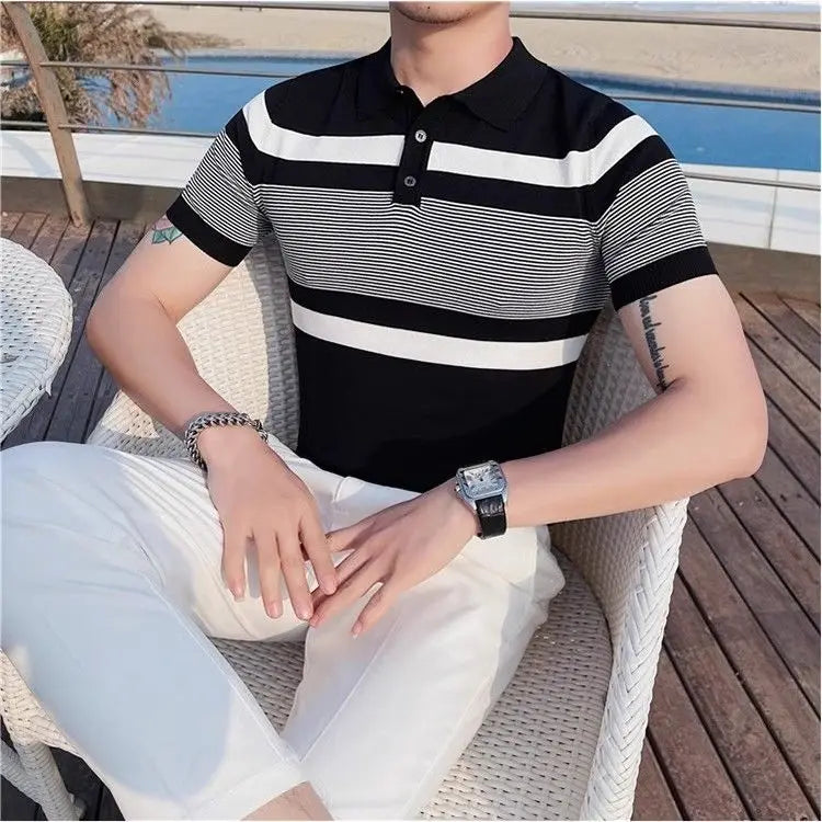 Men's Clothing American New Arrival Summer Striped Polo Shirt Sporty Trendy Versatile Stylish Short Sleeve T-Shirt Collared