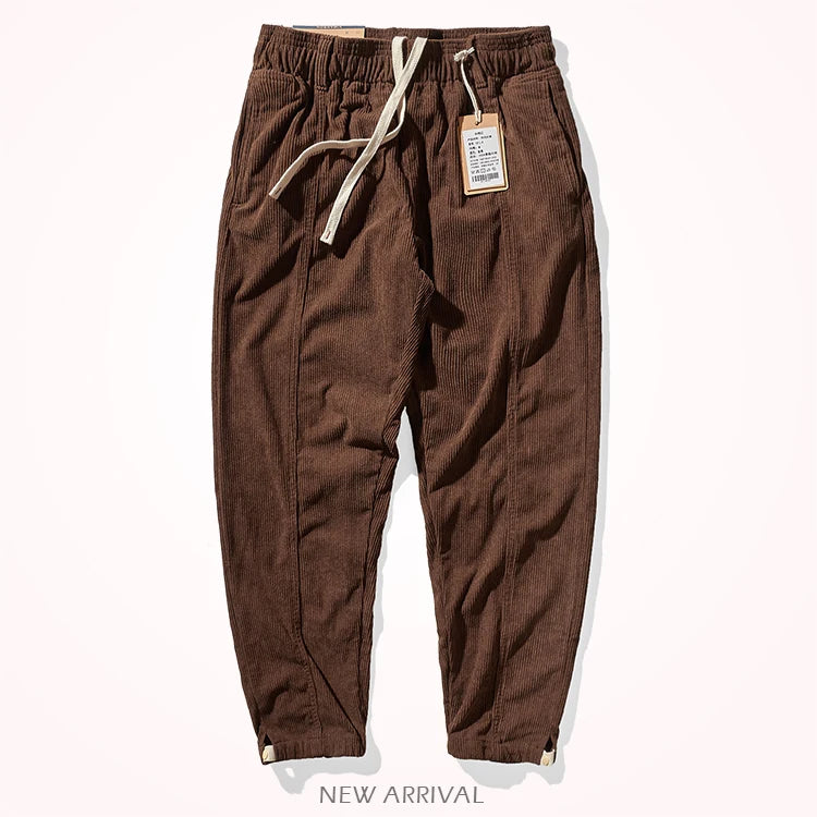 Corduroy pants men's elastic waist autumn sweatpants loose bundle feet tide brand overalls