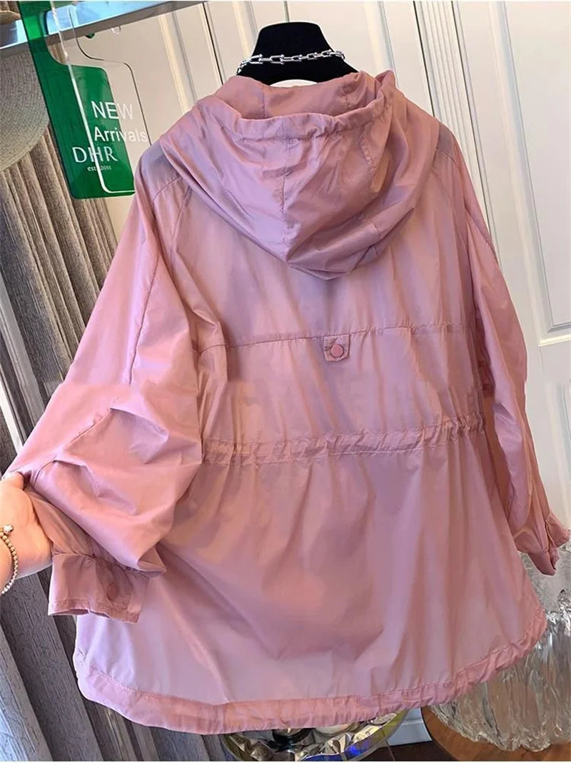 Summer 2025 New Fashion Women's Jacket Beach Thin Sunscreen UV Protection Coat Female Long Sleeve Hooded Jackets Outerwear Tops