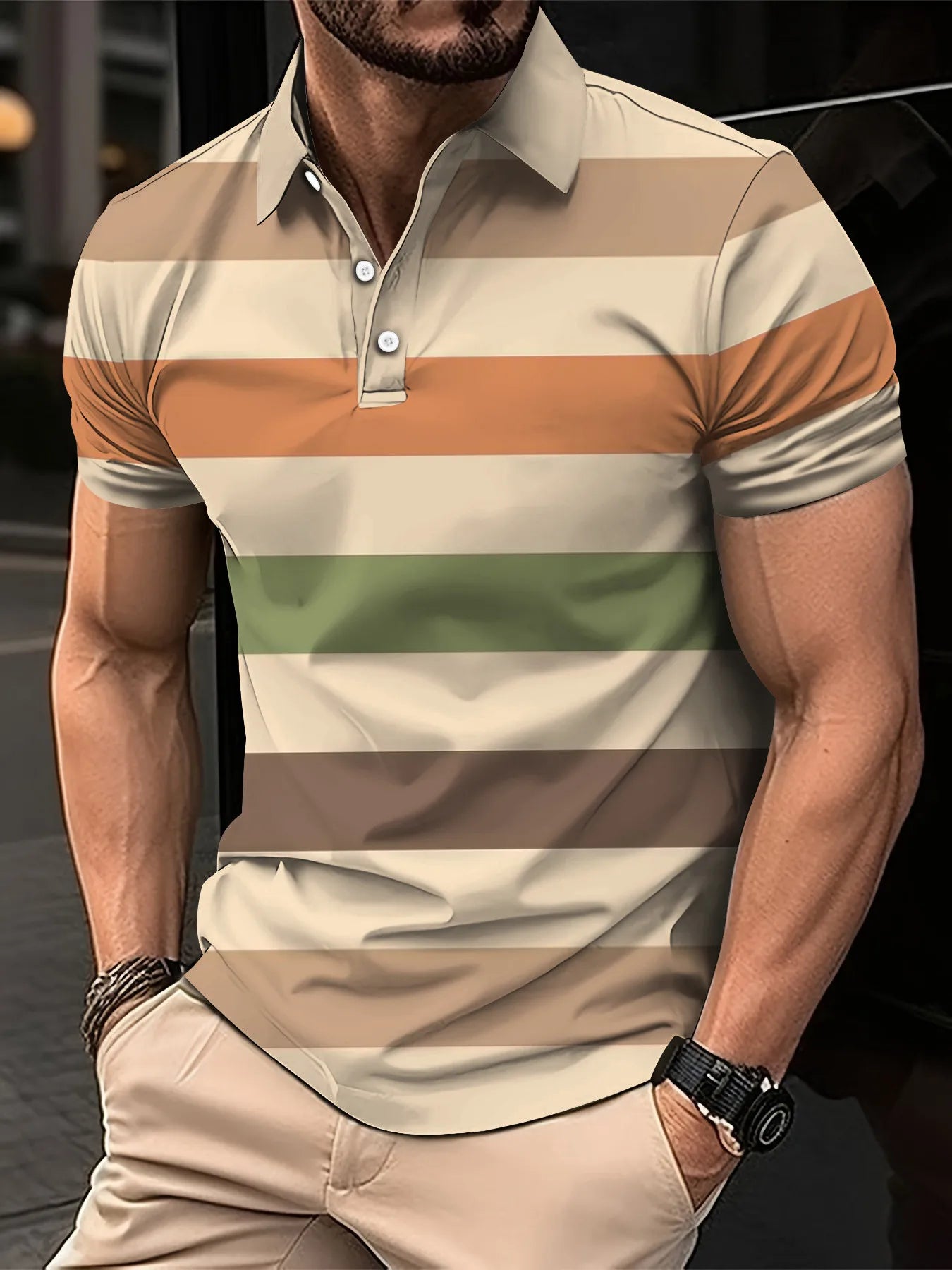 Men's Short Clothes Sleeved Lapel 3D Digital Printed Striped Polo Shirt Summer  Man's Business Casual Top Clothes Oversized