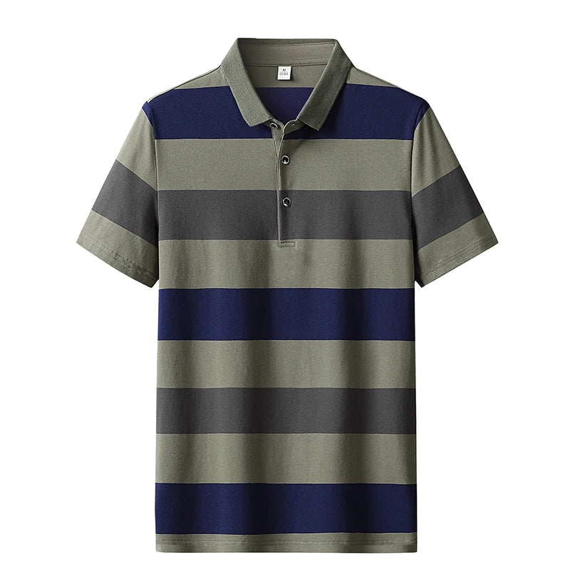Men'S Classic Striped Polo Shirt 95% Cotton Short Sleeve 2025 Summer Plus Oversize 4XL