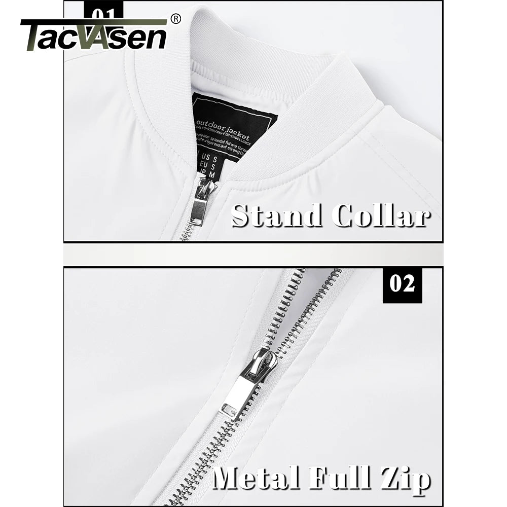 TACVASEN Men's Bomber Jacket Summer Autumn Thin Lightweight Casual Windbreaker Multi-pockets Full Zip Up Varsity Baseball Jacket