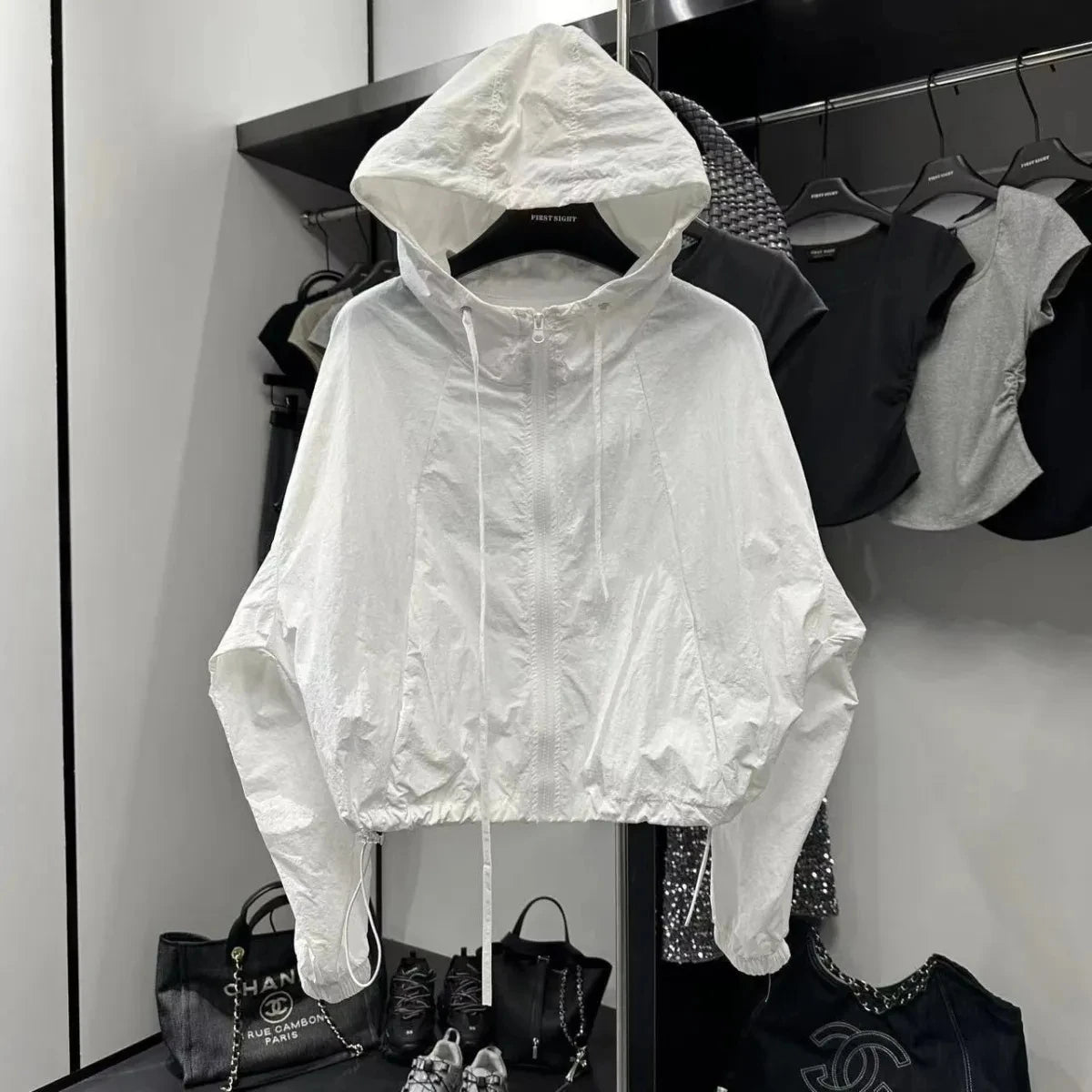Summer Women Thin Jacket 2025 New Casual Short Jacket Top Loose Breathable Drawstring windbreaker Hooded Sun Protection Clothes