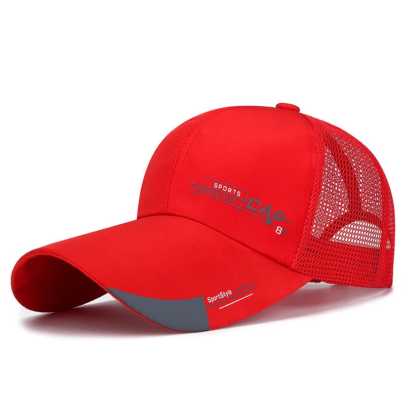 Mens Hat For Fish Outdoor Sports Cap Fashion Line Baseball Cap Mesh Breathable Snapback Hat Long Visor Brim Cap Bone Casquette