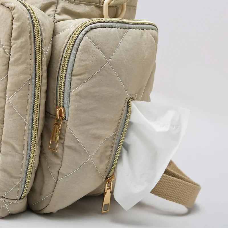 Fashionable Mommy Bag Women Waterproof Backpack Large Capacity Travel Multi Layer Pocket Shoulder Luggage Insert Pocket Oxford