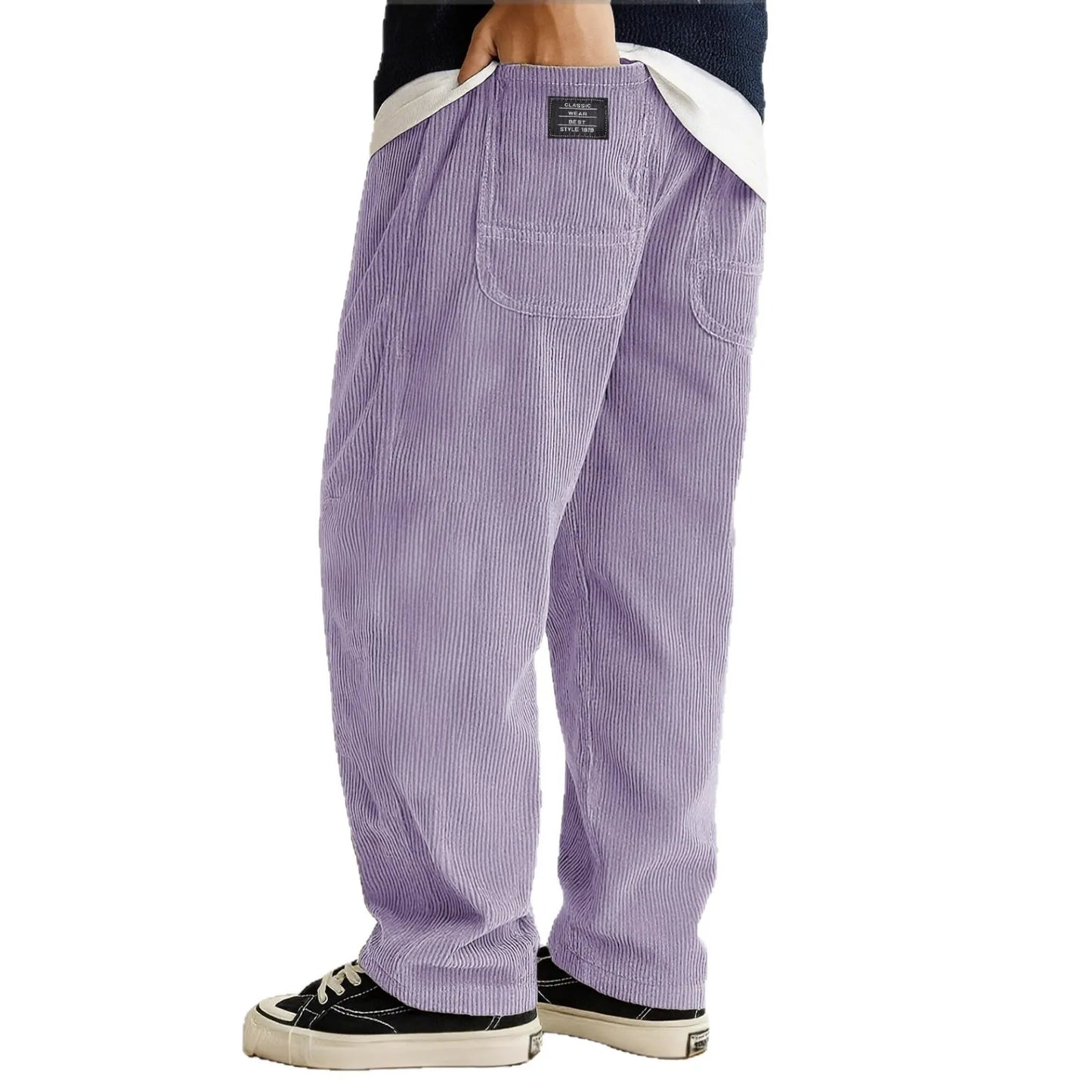 Loose Fit Corduroy Pants for Men Elastic Waist Jogger Sweatpants with Pockets Autumn Winter Casual Thick Trousers
