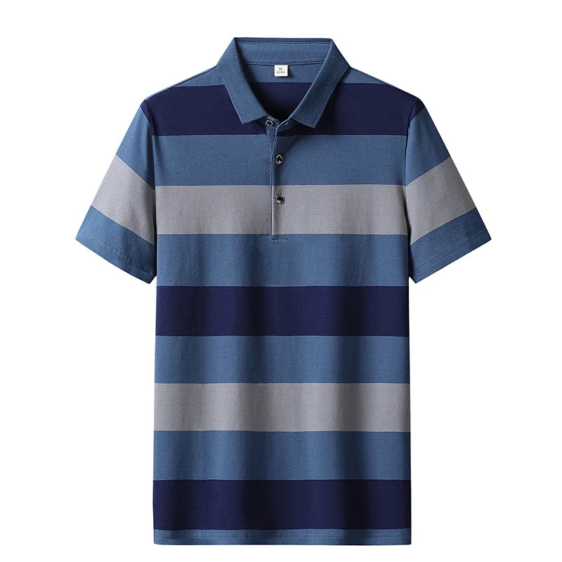 Men'S Classic Striped Polo Shirt 95% Cotton Short Sleeve 2025 Summer Plus Oversize 4XL