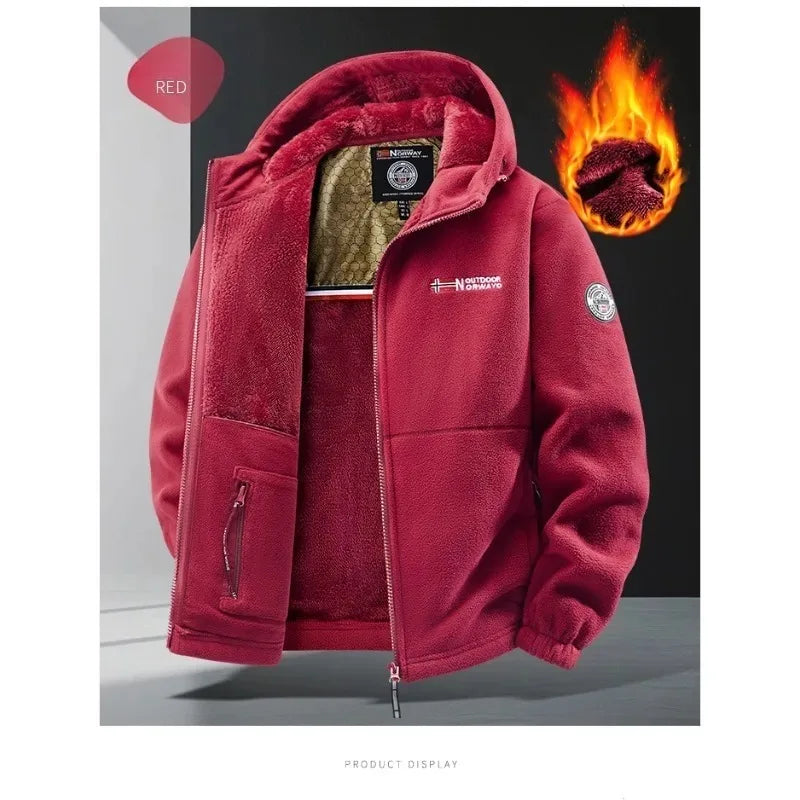 Autunm Winter Fleece Graphene Self-heating Jackets Men Thicken Warm Hooded Windproof Outdoor Hiking Thermal Cardigan Jacket Man