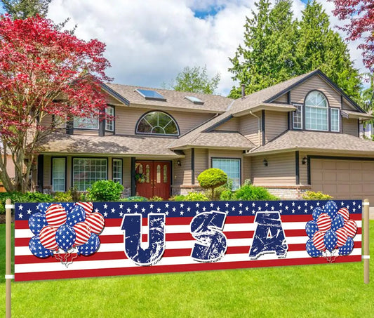 USA Banner American Independence Day Party Supplies 4th of July Yard Decorations Balloons Pattern Love American Signs Banners