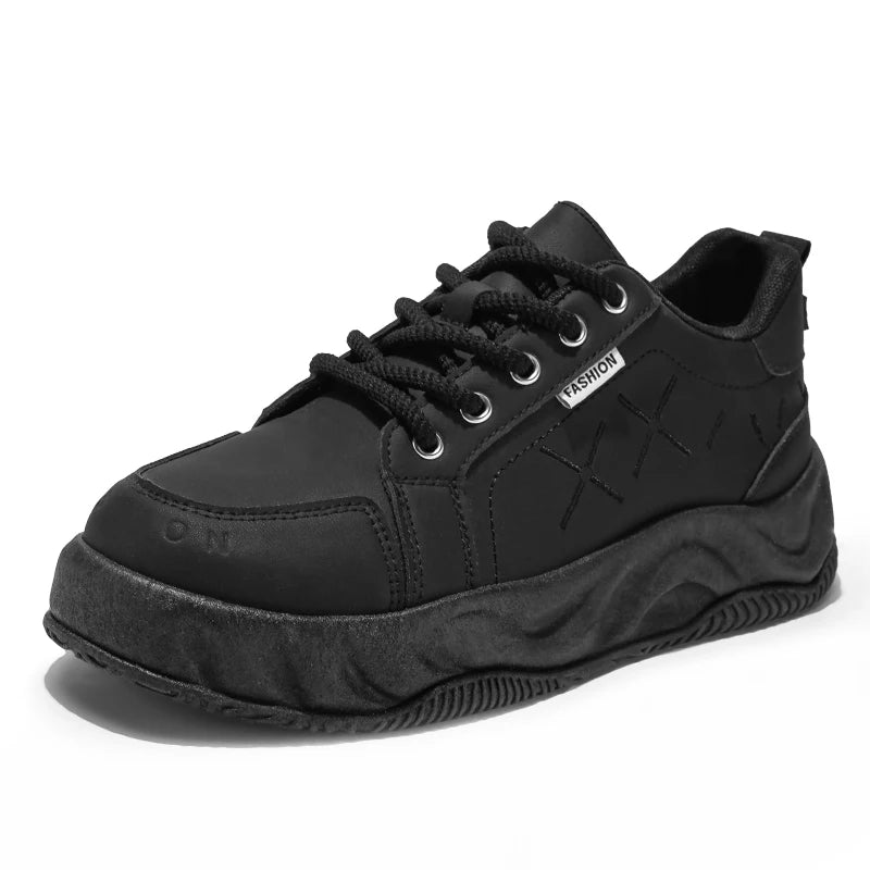 Mens Board Shoes Fashion Leather Comfortable Soft Sole Daily Commuting Sneakers Youth Flat Casual Walking Shoes for Men