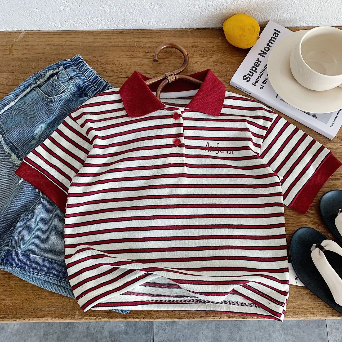 Kids Striped Polo Shirt 2026 Summer Casual Short Sleeve Polo Tee for Boys Letter Embroidery Tops for Girls Children Outfits
