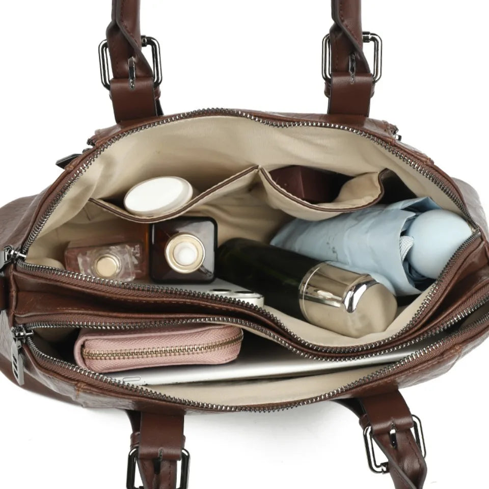 Daily Commuting Two Layers Casual Tote Hand Bags Top Quality Oil Leather Shoulder Crossbody Bags for Women Mother's Handbags