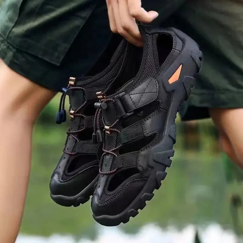 New Summer Mens  Sandals Genuine Leather Antiskid Breathable Outdoor Sandalias Trekking Casual Beach Shoe Male Loafers Big Size