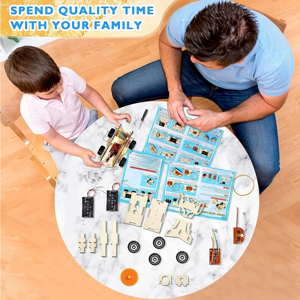 Wooden Remote Control Car DIY Assembling Racing Car STEM Educational Toys School Science Experiment Kits for Kids Teens Gifts