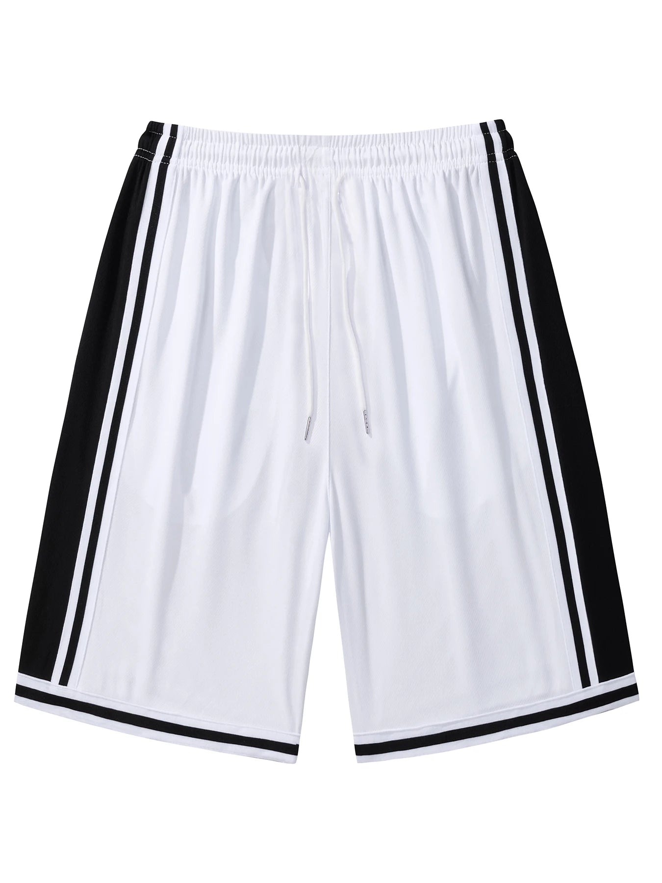 Men's summer shorts with black and white color-blocking, slightly elastic, loose, breathable, and casual sports shorts.