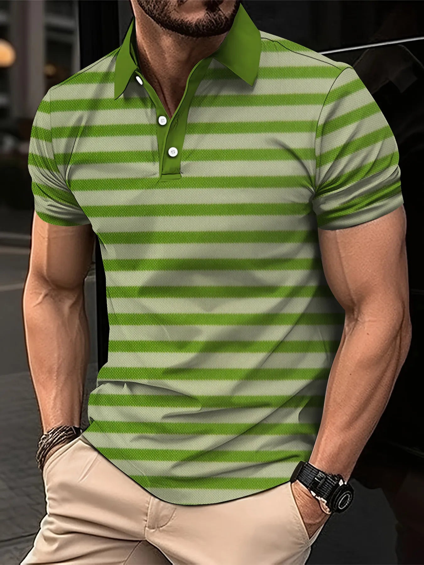 Men's Short Clothes Sleeved Lapel 3D Digital Printed Striped Polo Shirt Summer  Man's Business Casual Top Clothes Oversized