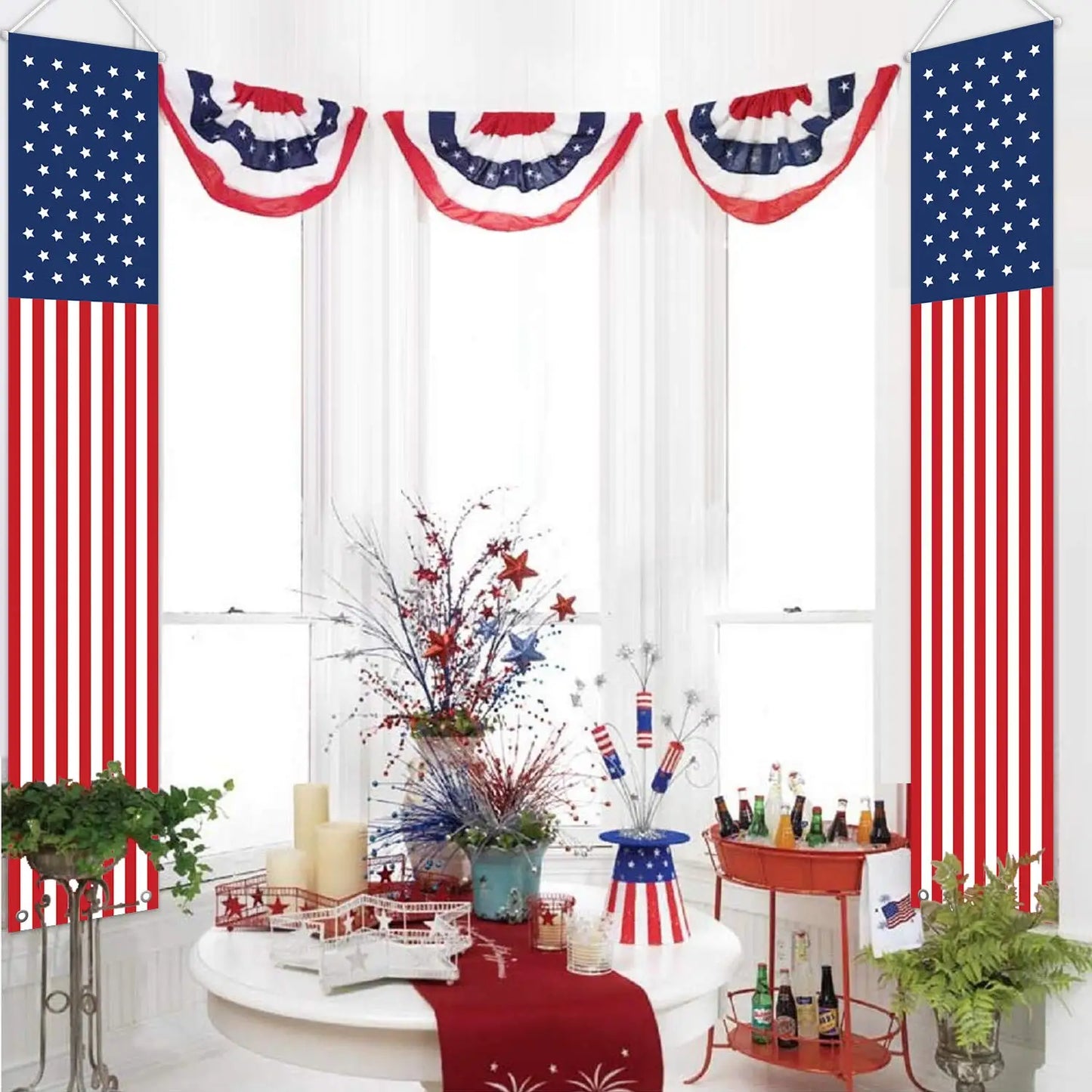 Fourth of July Outdoor Decorations - Hang American flag banners Stars and Stripes porch signs - Patriotic Memorial Day