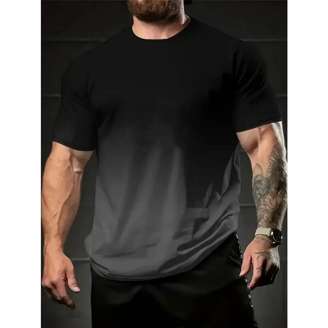 Summer Men Clothes Short Sleeve Round Neck Tops T Shirt Men Casual Fashion Fitness Running Sport Tops High Elasticity
