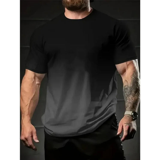 Summer Men Clothes Short Sleeve Round Neck Tops T Shirt Men Casual Fashion Fitness Running Sport Tops High Elasticity