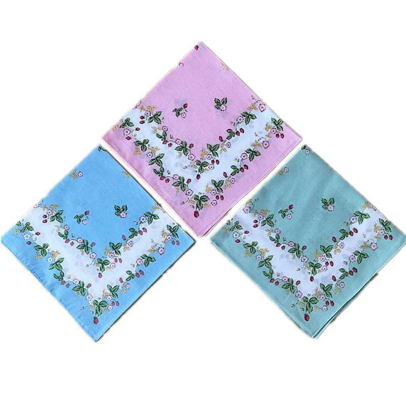 3Pcs 43x43cm Square Flower Printed Lady Women Handkerchiefs Vintage Cotton Towel Mother's Day Gift