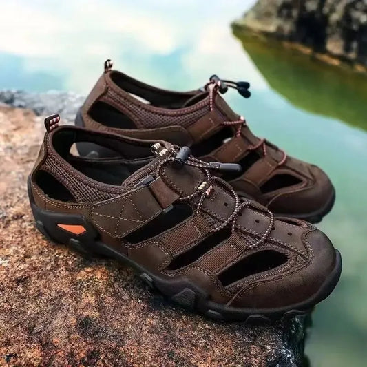 New Summer Mens  Sandals Genuine Leather Antiskid Breathable Outdoor Sandalias Trekking Casual Beach Shoe Male Loafers Big Size