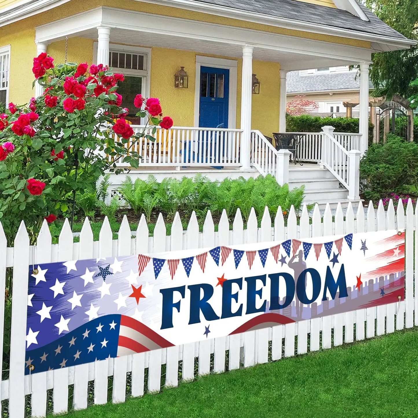 USA Banner American Independence Day Party Supplies 4th of July Yard Decorations Balloons Pattern Love American Signs Banners