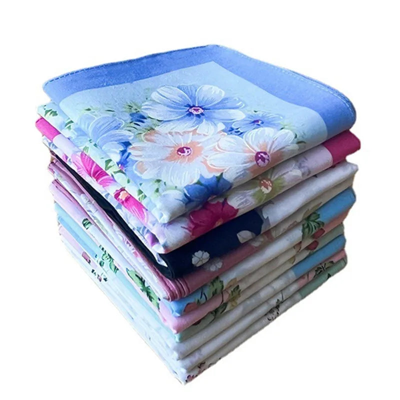 3Pcs 43x43cm Square Flower Printed Lady Women Handkerchiefs Vintage Cotton Towel Mother's Day Gift