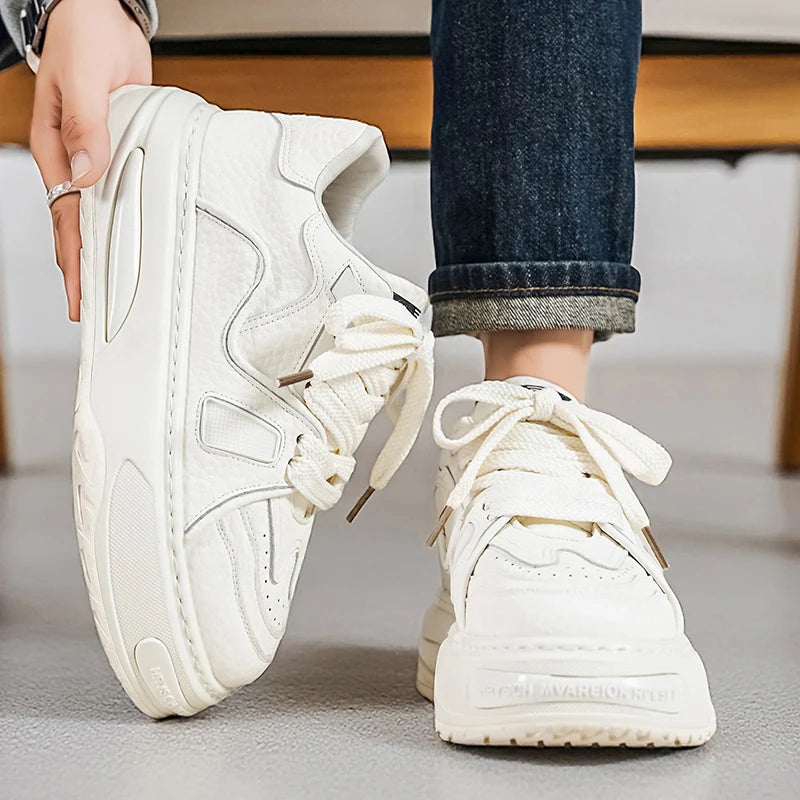 Mens Shoes 2025 Spring New Trend Platform Heightening Casual Board shoes Fashion Color Matching Leather Lace-up Casual Sneakers