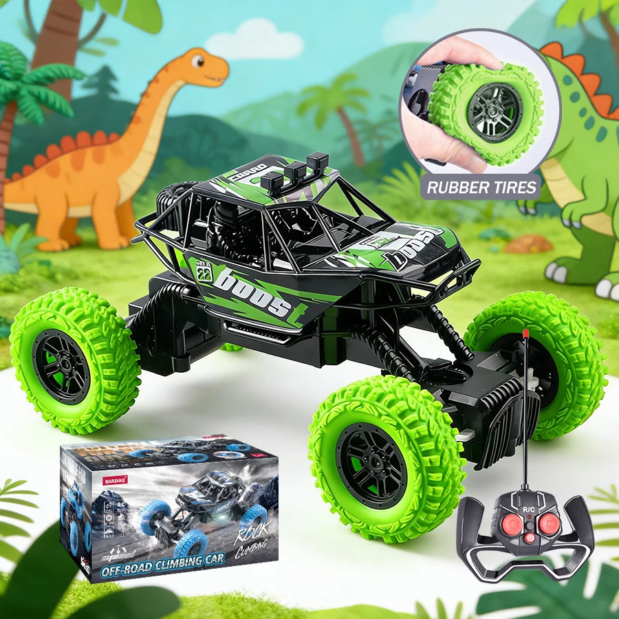 Remote control car with colorful flashing lights, rubber wheels, off-road toy car suitable for children's gifts