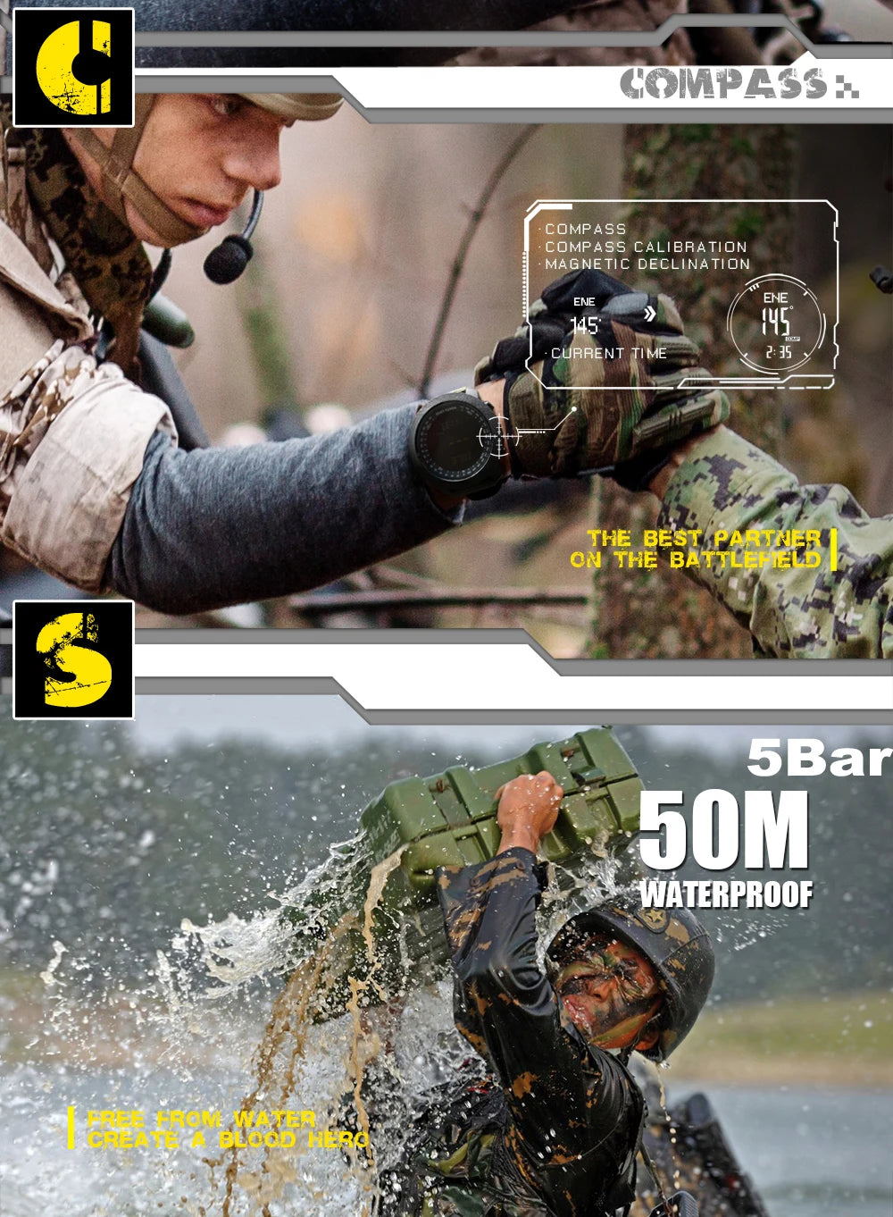 NORTH EDGE Men's Sport Digital Watch – Altimeter, Compass & 50M Waterproof