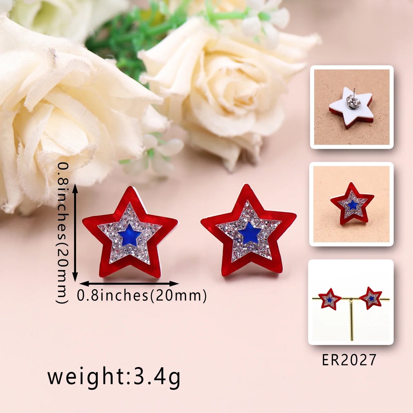 4th of July Independence Day Stud Drop Earrings Hoop Flag TRENDY Acrylic Jewelry For women