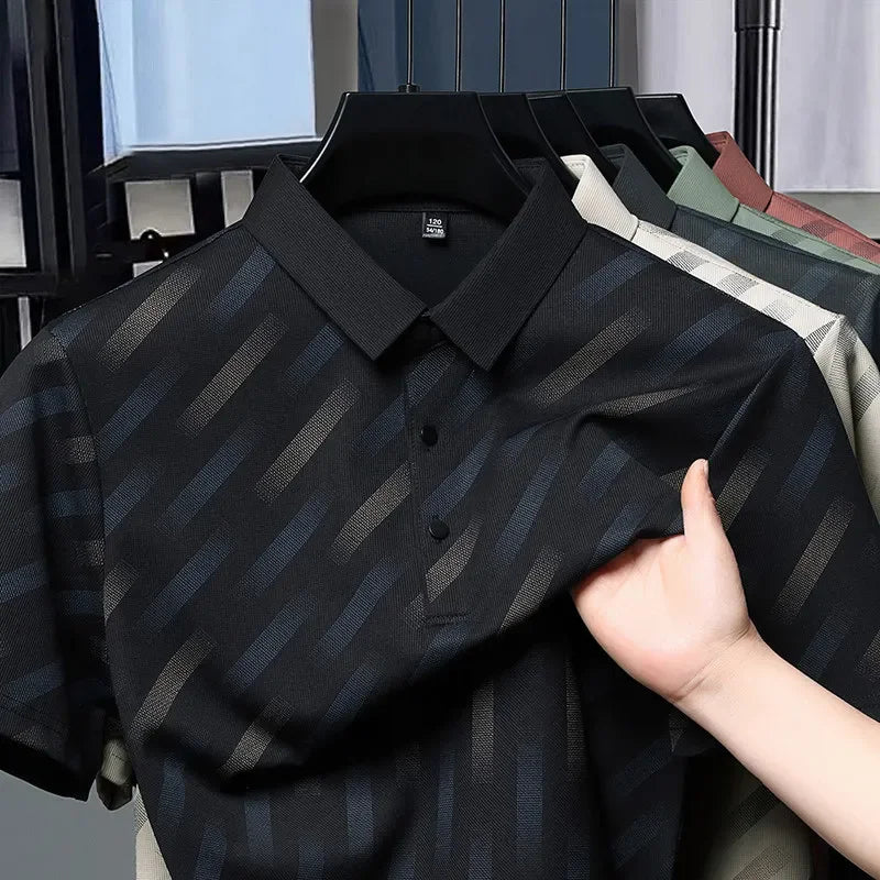 2025 New Men's Business Casual Short Sleeved Printed Polo Shirt Fashionable Breathable Comfortable and Versatile Top