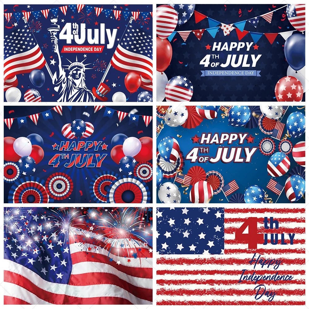 July 4th Independence Day Theme Background USA Flag Star Balloon Celebration Party Decoration Banner Photo Shoot Props Gifts