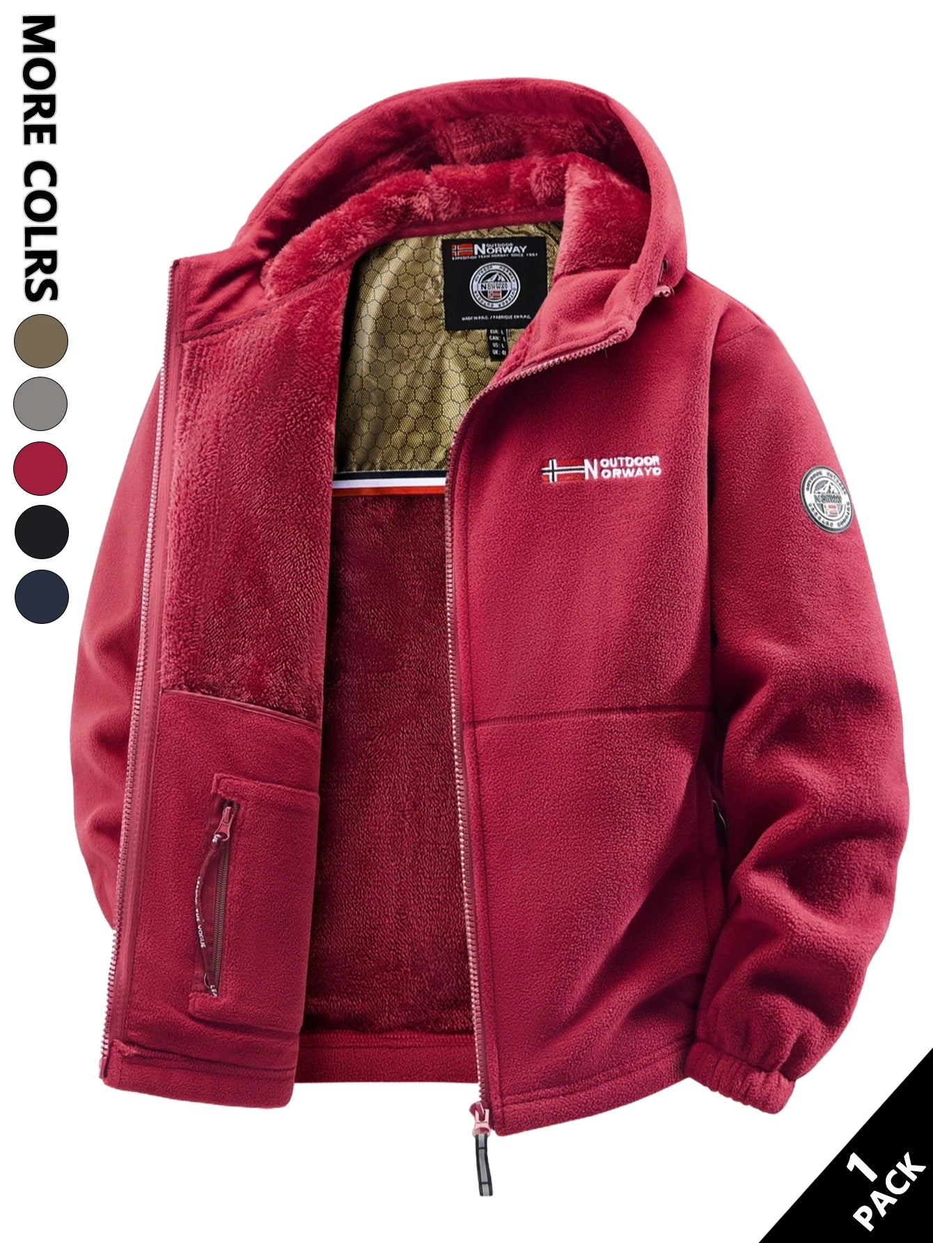 Men's Winter Fleece Hooded Jacket, Windproof and Warm, Suitable for Home Leisure, Sports, Running, Daily Commuting, Streetwear, and Vacation Wear.