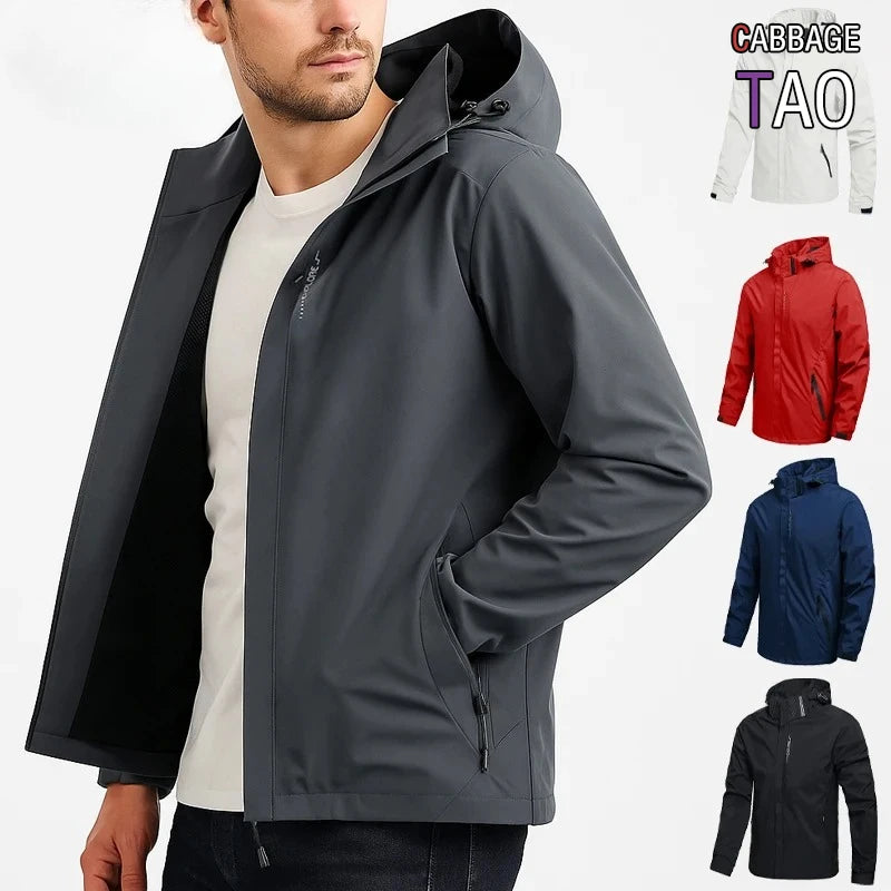 Mens Autumn Waterproof Windproof Hooded Jackets Lightweight Raincoats Casual Streetwear  Outdoor Hiking and Climbing Outerwear