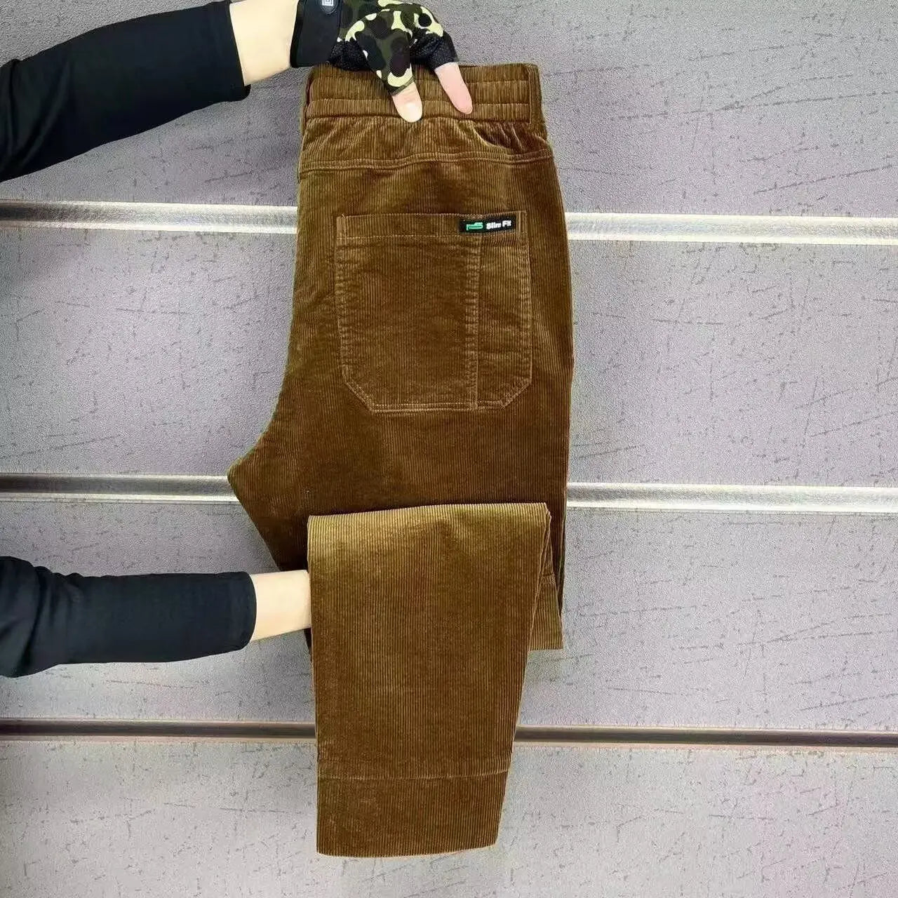 Corduroy Cargo Trousers Men's Simple Loose American Retro Casual Elastic Autumn Winter Business Classic Male Trousers