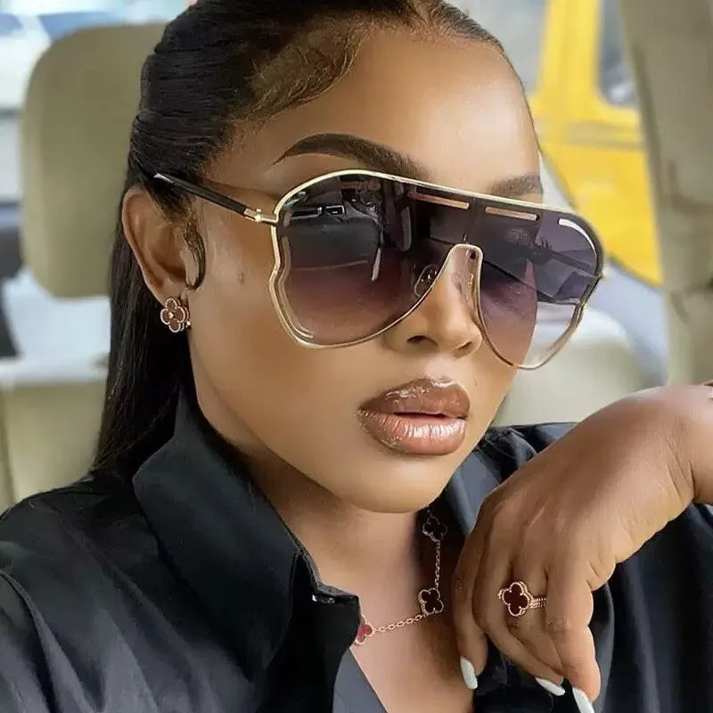 QVQV Unique Hollow Out Oversized Sunglasses Women Big Frame Luxury Brand Sun Glasses For Ladies Shield Thin Face Glasses Driving
