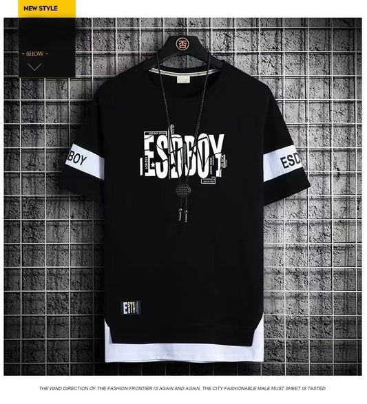 Summer T-shirt for men Round Neck Short sleeved T-shirt Top Clothes for Fashion Brand Slim Fit  men's  trend color blocking top