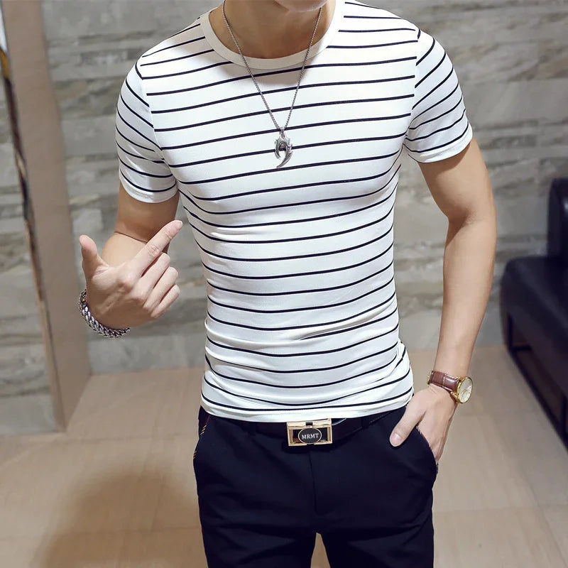 MRMT 2026 Brand New Mens T-Shirts Striped Men T Shirt Short-Sleeved Man Stripe T-shirt For Male Clothing Round-Collar Tops Tees