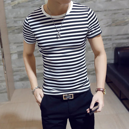 MRMT 2026 Brand New Mens T-Shirts Striped Men T Shirt Short-Sleeved Man Stripe T-shirt For Male Clothing Round-Collar Tops Tees