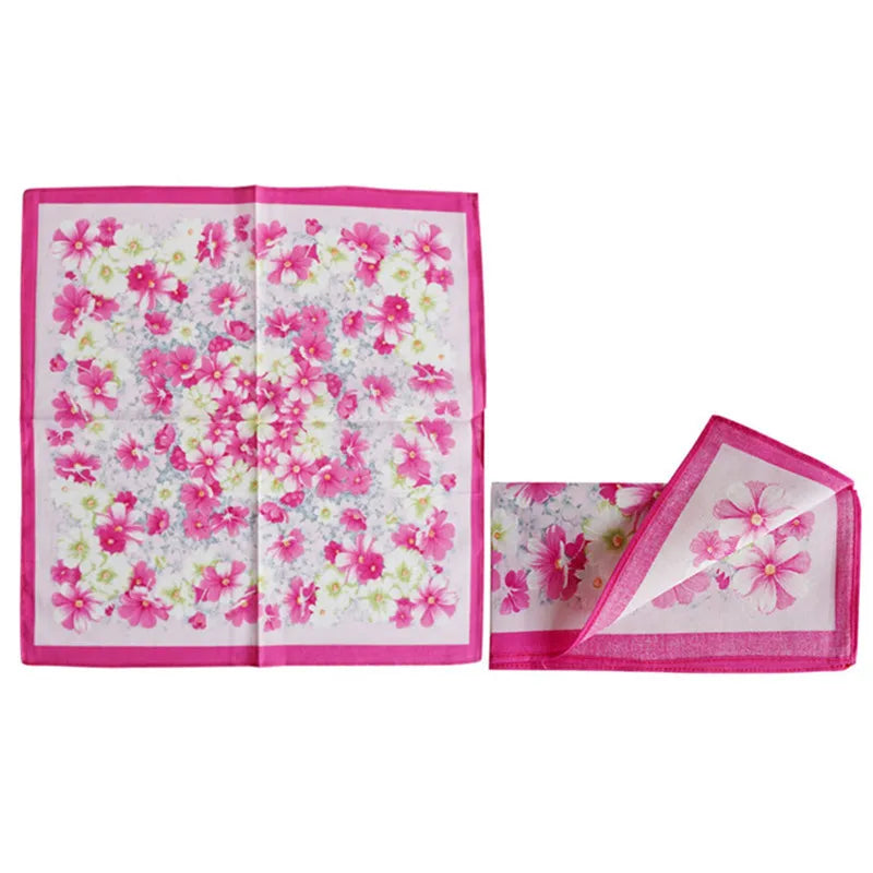 3Pcs 43x43cm Square Flower Printed Lady Women Handkerchiefs Vintage Cotton Towel Mother's Day Gift