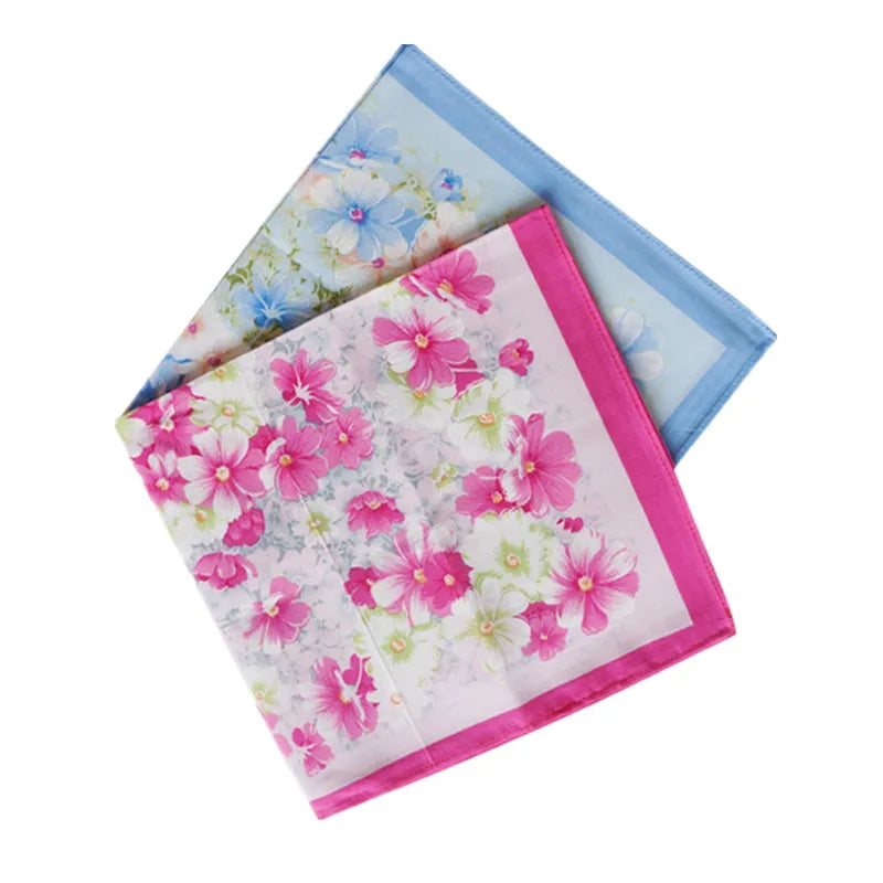 3Pcs 43x43cm Square Flower Printed Lady Women Handkerchiefs Vintage Cotton Towel Mother's Day Gift