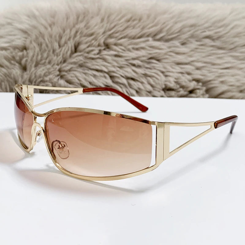 Latest Hollow Out Y2K Sunglasses Women Trendy Gradient 2000'S Wrap Around Sun Glasses Brand Steampunk Shades Mirror Eyeglasses