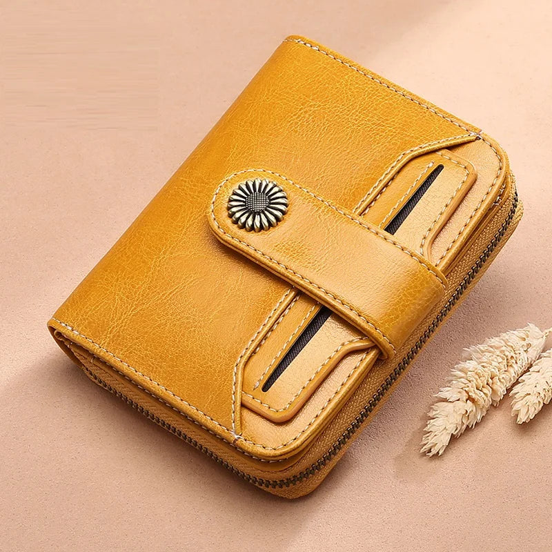 2025 Luxury Women Wallet Lady Split Leather Vintage Bifold Purse Female RFID Card Holder RetroCoins Bag Gift for Mom Box Packing
