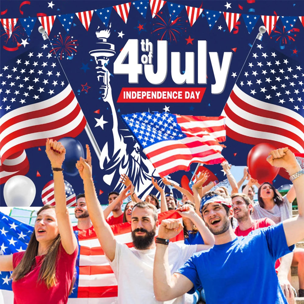 July 4th Independence Day Theme Background USA Flag Star Balloon Celebration Party Decoration Banner Photo Shoot Props Gifts