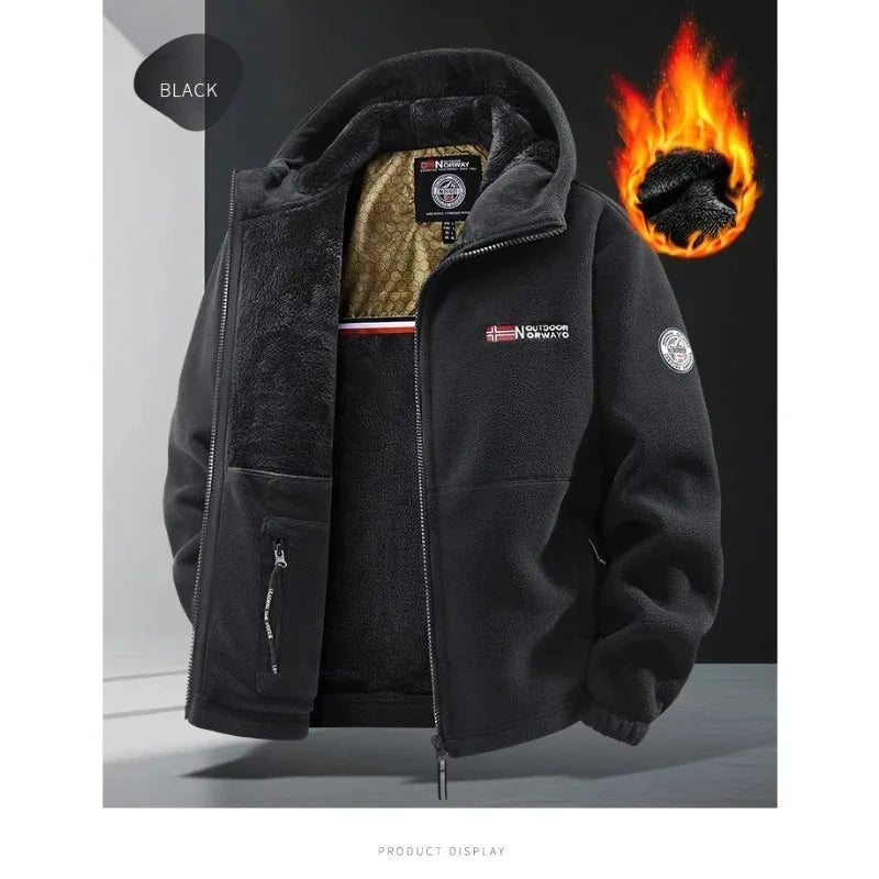 Autunm Winter Fleece Graphene Self-heating Jackets Men Thicken Warm Hooded Windproof Outdoor Hiking Thermal Cardigan Jacket Man
