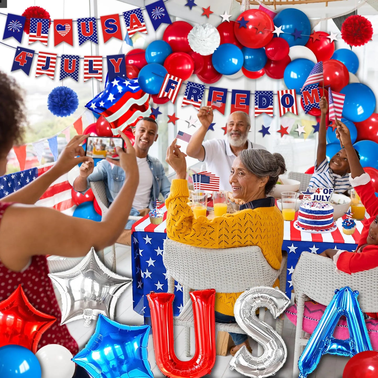 American Party Decorations Independence Day Supplies Banner Balloons Plates For USA 4th Of July Patriotic Theme Party Supplies